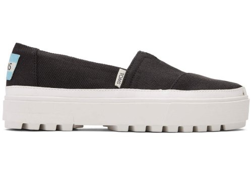 Black Canvas Women's Toms Lug Platform Slip On Sneakers Ireland | IE672-233