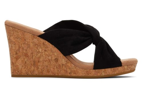 Black Microfiber Women's Toms Serena Wedge Sandal Sandals Ireland | IE618-311