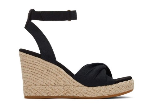 Black Slubby Woven Women's Toms Marisela Wedge Sandal Sandals Ireland | IE836-124