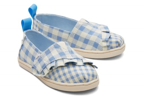 Blue Gingham Kids' Toms Tiny Alpargata Gingham Ruffle Alpargatas Ireland | IE918-141