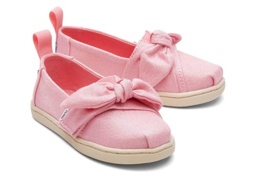 Glimmer Pink Bow Kids' Toms Tiny Alpargata Twill Glimmer Bow Alpargatas Ireland | IE602-259