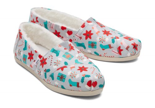 Grey Foil Women's Toms Alpargata Deck the Halls Alpargatas Ireland | IE613-978