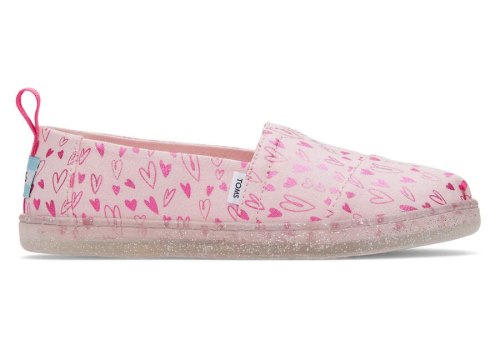 Pink Hearts Kids' Toms Youth Alpargata Foil Hearts Print Alpargatas Ireland | IE642-932