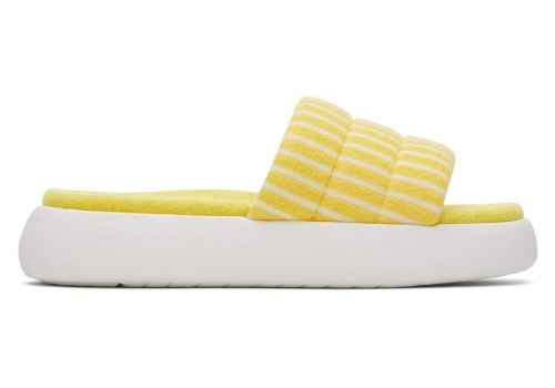 Sunny Yellow Striped Terry Women's Toms Mallow Slide Terry Sandals Ireland | IE256-520