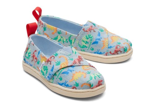 Washed Denim Kids' Toms Tiny Alpargata Washed Denim Dinomite Dinos Alpargatas Ireland | IE733-155