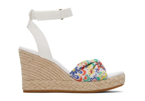 White Mediterranean Tiles Jacquard Women's Toms Marisela Wedge Sandal Sandals Ireland | IE656-024