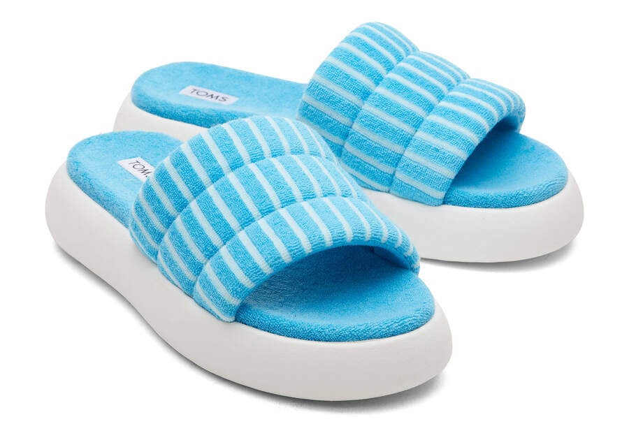 Aquamarine Striped Terry Women's Toms Mallow Slide Terry Sandals Ireland | IE297-122