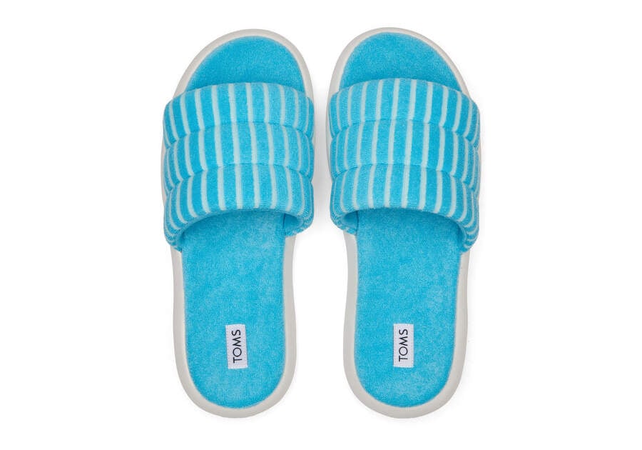 Aquamarine Striped Terry Women's Toms Mallow Slide Terry Sandals Ireland | IE297-122