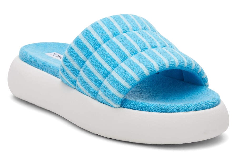 Aquamarine Striped Terry Women's Toms Mallow Slide Terry Sandals Ireland | IE297-122