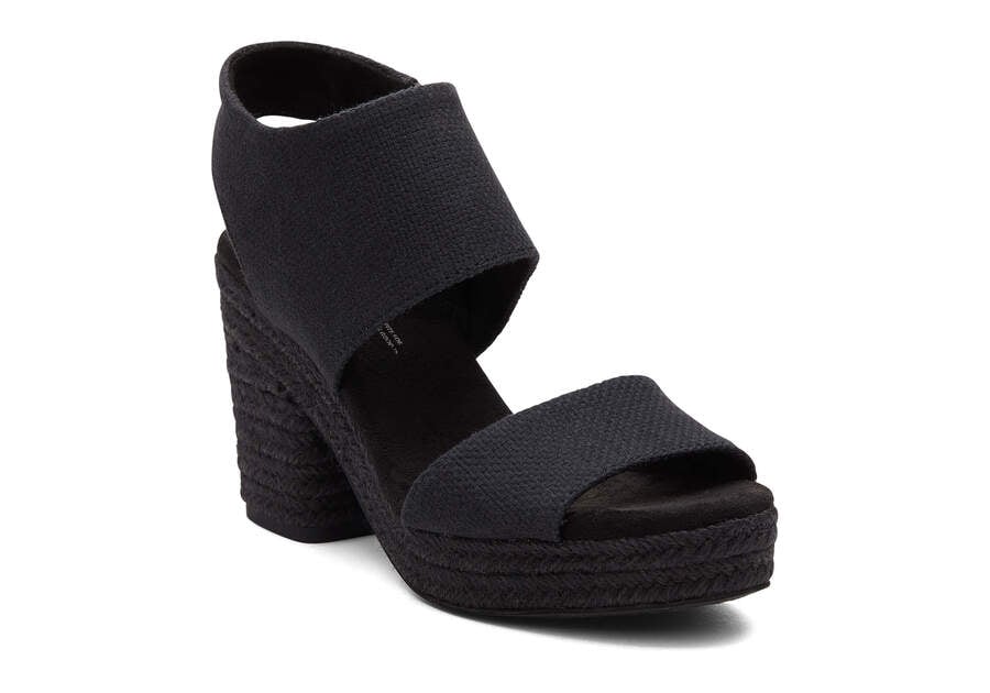 Black Basket Weave Women's Toms Majorca Rope Platform Sandal Sandals Ireland | IE928-360