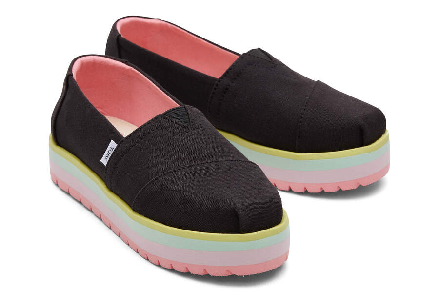 Black Canvas Kids' Toms Youth Alp Platform Canvas Alpargatas Ireland | IE278-404