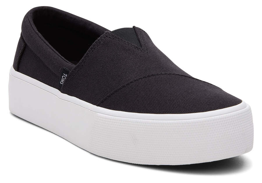 Black Canvas Women's Toms Fenix Platform Slip On Ireland | IE104-434