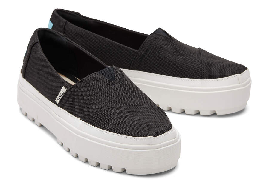 Black Canvas Women's Toms Lug Platform Slip On Sneakers Ireland | IE672-233