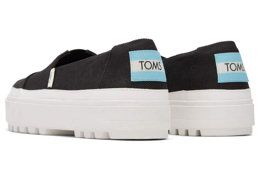 Black Canvas Women's Toms Lug Platform Slip On Sneakers Ireland | IE672-233