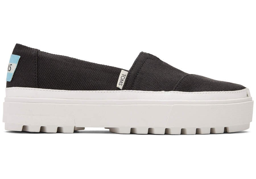 Black Canvas Women\'s Toms Lug Platform Slip On Sneakers Ireland | IE672-233