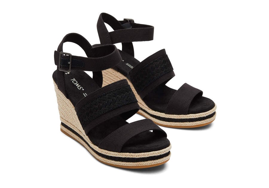 Black Canvas Women's Toms Madelyn Wedge Sandal Sandals Ireland | IE944-768