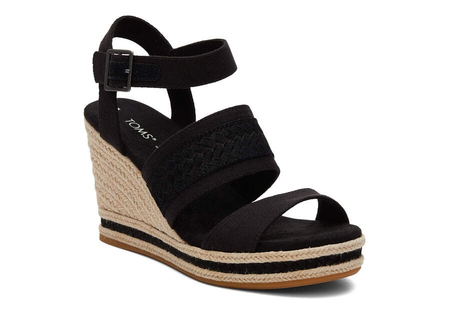 Black Canvas Women's Toms Madelyn Wedge Sandal Sandals Ireland | IE944-768