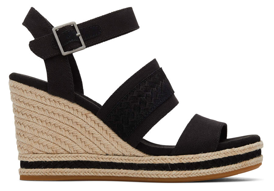 Black Canvas Women\'s Toms Madelyn Wedge Sandal Sandals Ireland | IE944-768