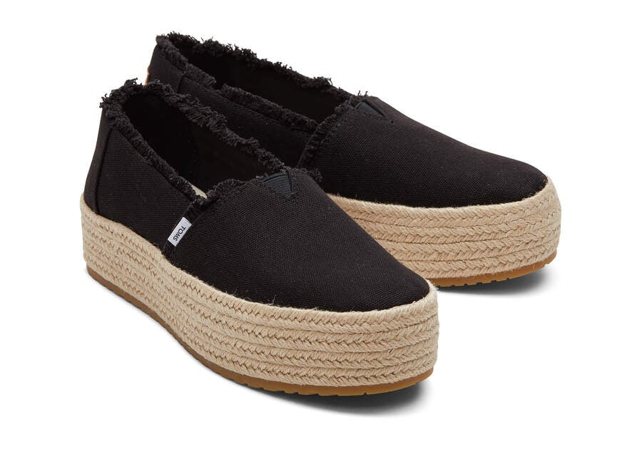 Black Canvas Women's Toms Valencia Platform Espadrille Espadrilles Ireland | IE067-766