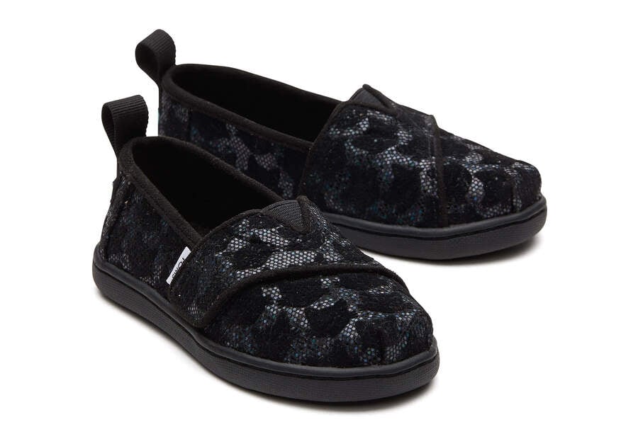 Black Glitter Kids\' Toms Tiny Alpargata Cats Alpargatas Ireland | IE629-784