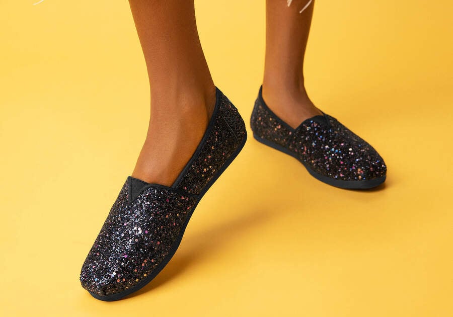 Black Glitter Women's Toms Alpargata Glitter Alpargatas Ireland | IE754-645