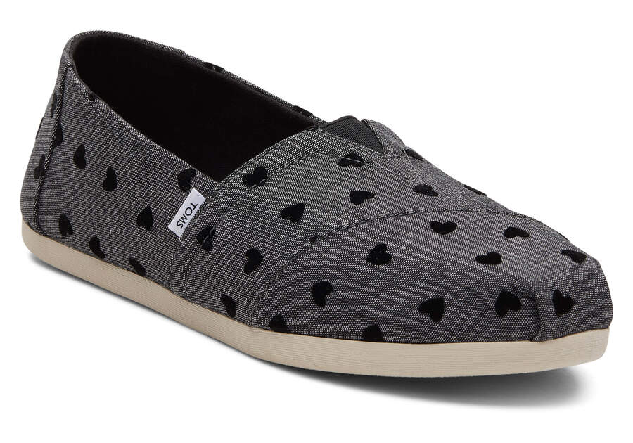 Black Hearts Women's Toms Alpargata Embroidered Hearts Alpargatas Ireland | IE430-465