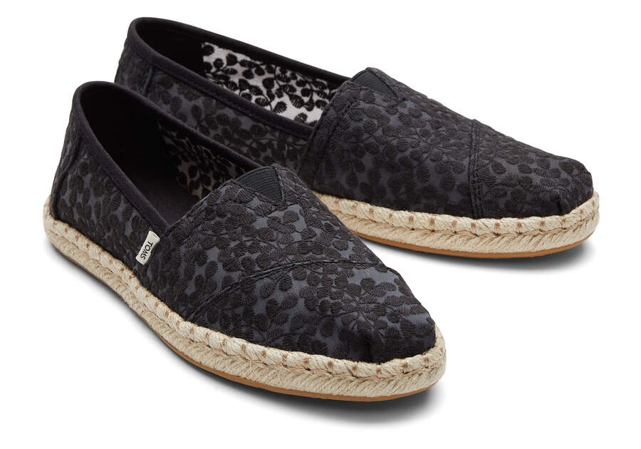 Black Lace Women's Toms Alpargata Rope Espadrille Espadrilles Ireland | IE948-712