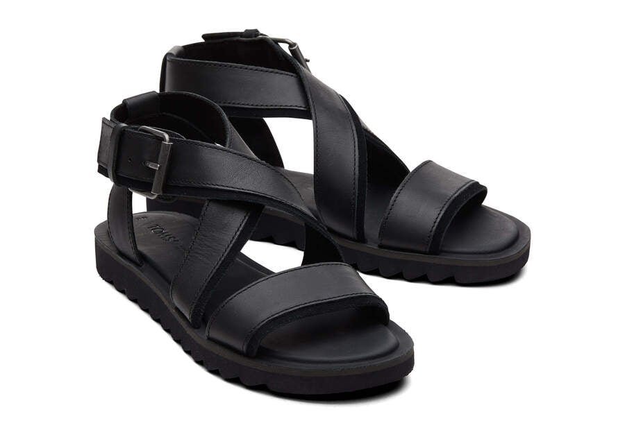 Black Leather Suede Women's Toms Sidney Tread Sandal Sandals Ireland | IE139-308