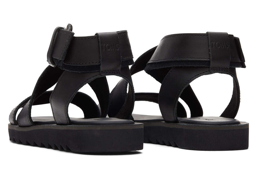 Black Leather Suede Women's Toms Sidney Tread Sandal Sandals Ireland | IE139-308