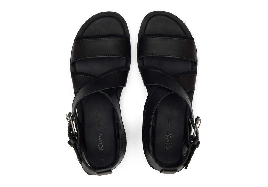 Black Leather Suede Women's Toms Sidney Tread Sandal Sandals Ireland | IE139-308