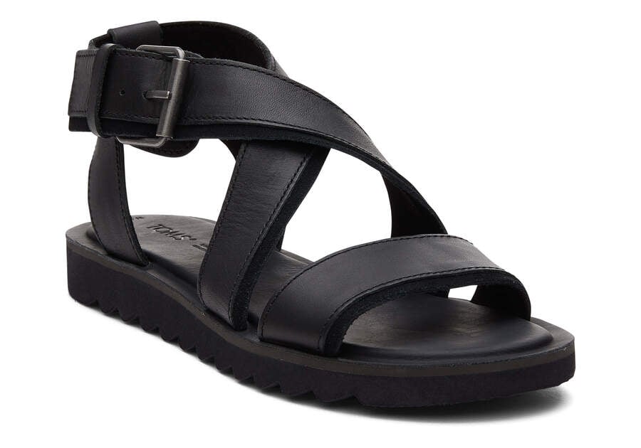 Black Leather Suede Women's Toms Sidney Tread Sandal Sandals Ireland | IE139-308