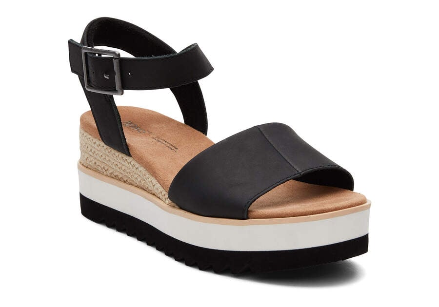 Black Leather Women's Toms Diana Leather Wedge Sandal Sandals Ireland | IE047-997