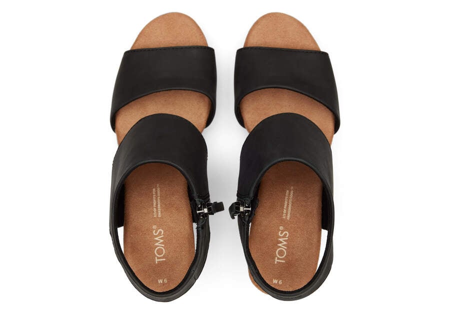 Black Leather Women's Toms Majorca Leather Platform Sandal Sandals Ireland | IE253-131