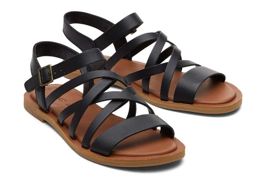 Black Leather Women's Toms Sephina Sandal Sandals Ireland | IE734-960