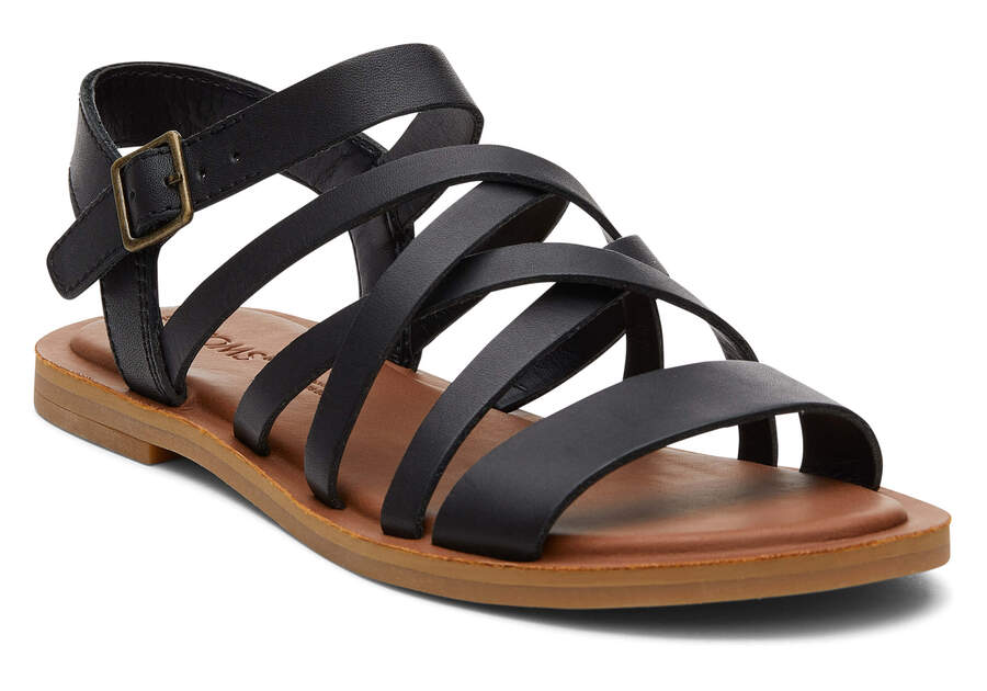 Black Leather Women's Toms Sephina Sandal Sandals Ireland | IE734-960