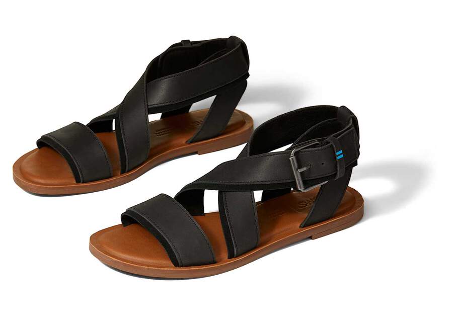 Black Leather Women's Toms Sidney Sandal Sandals Ireland | IE847-346