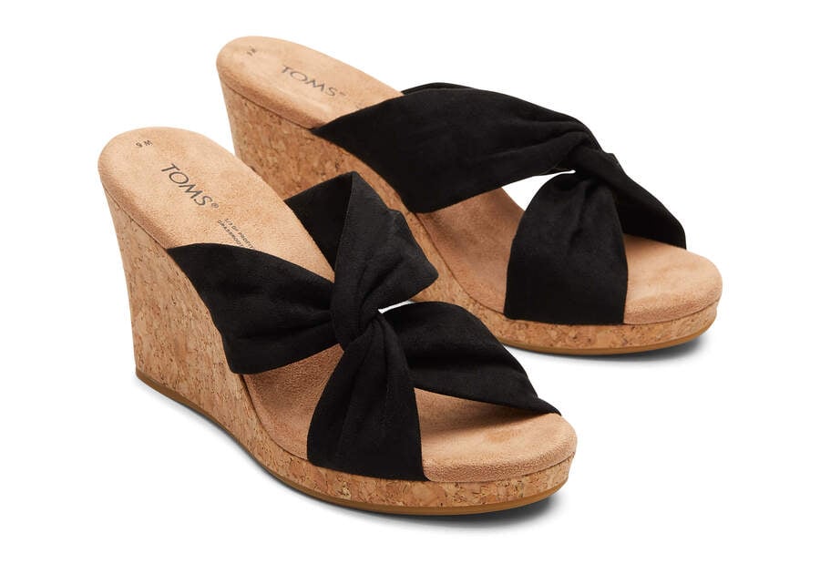 Black Microfiber Women's Toms Serena Wedge Sandal Sandals Ireland | IE618-311