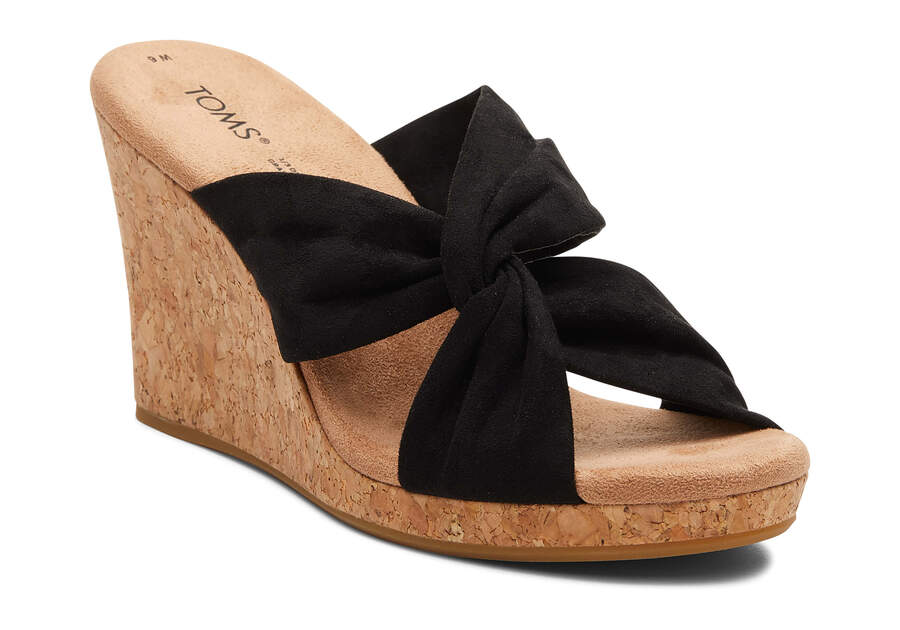 Black Microfiber Women's Toms Serena Wedge Sandal Sandals Ireland | IE618-311