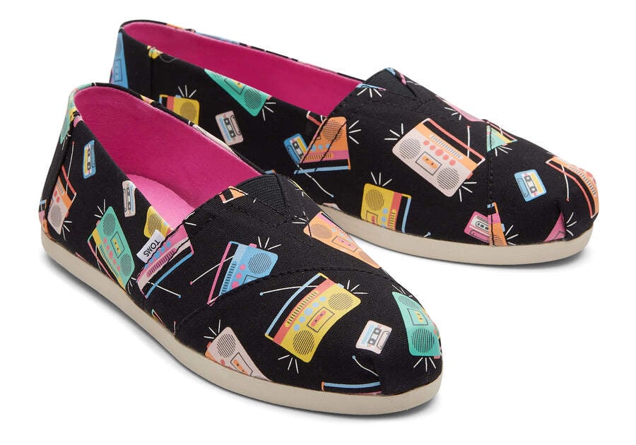 Black Music Notes Women's Toms Alpargata Boom Boxes Alpargatas Ireland | IE160-085