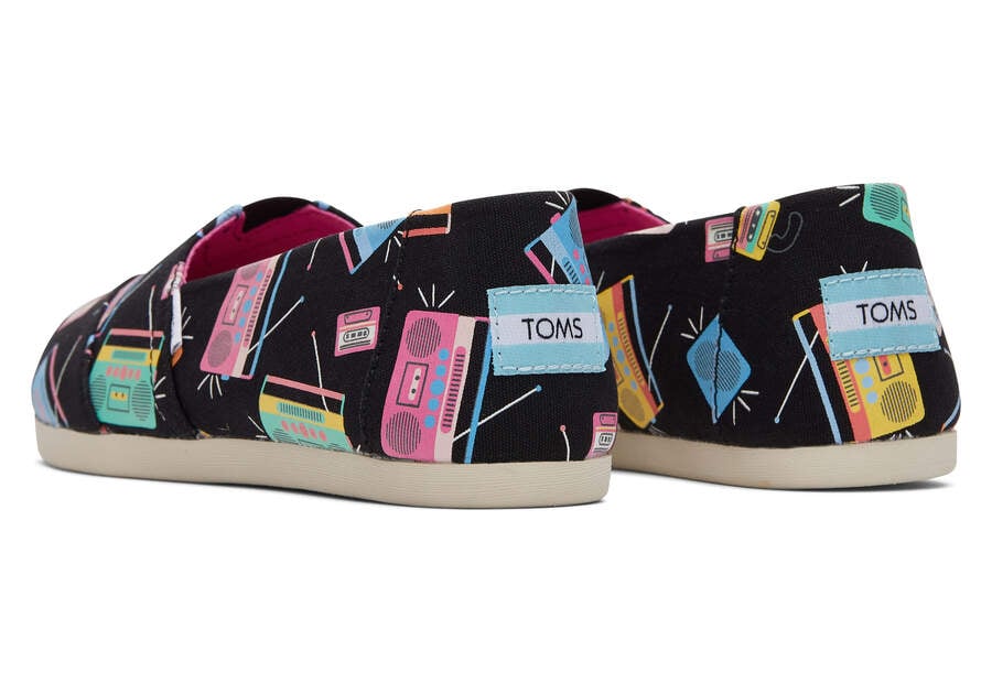 Black Music Notes Women's Toms Alpargata Boom Boxes Alpargatas Ireland | IE160-085