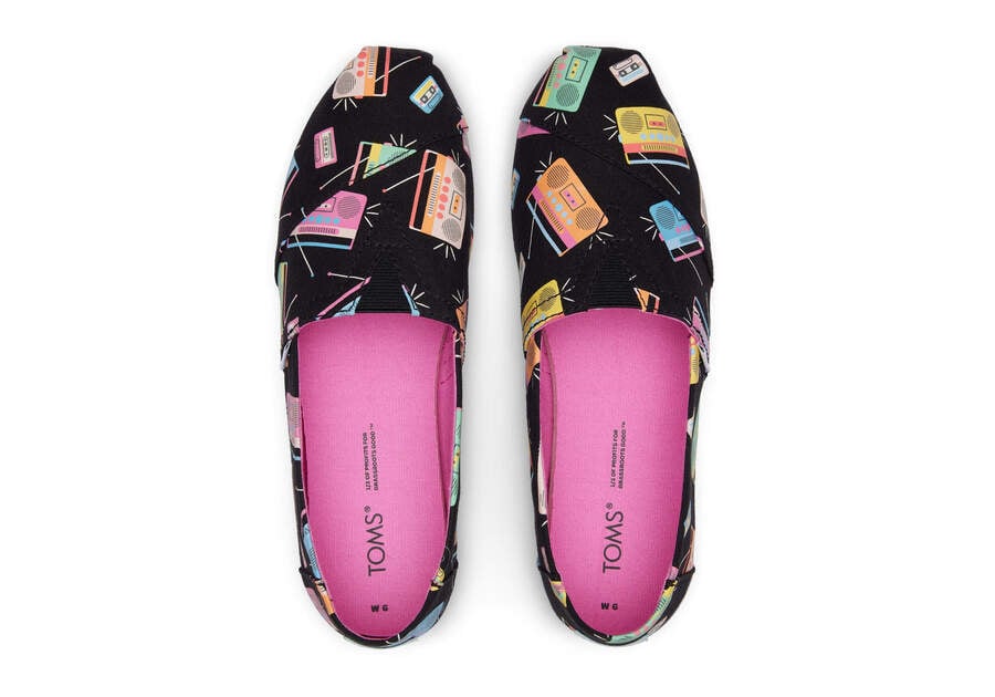 Black Music Notes Women's Toms Alpargata Boom Boxes Alpargatas Ireland | IE160-085