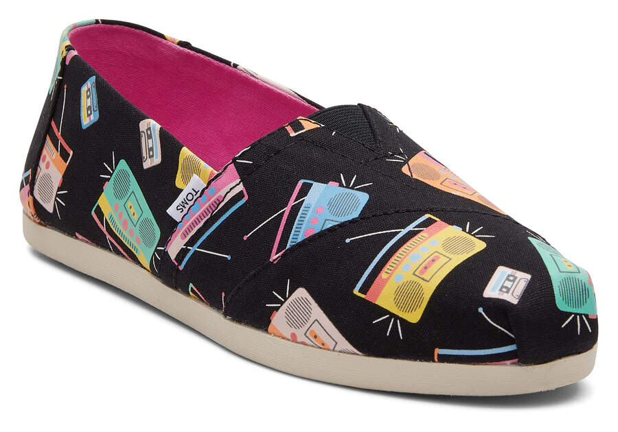 Black Music Notes Women's Toms Alpargata Boom Boxes Alpargatas Ireland | IE160-085