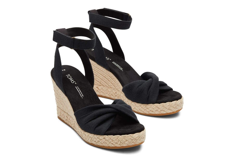 Black Slubby Woven Women's Toms Marisela Wedge Sandal Sandals Ireland | IE836-124