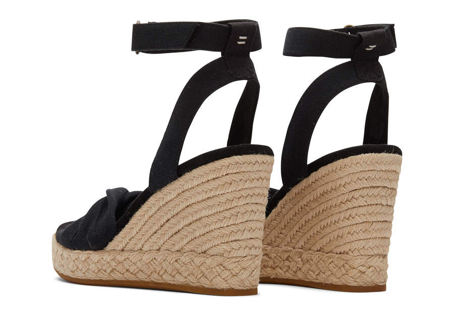 Black Slubby Woven Women's Toms Marisela Wedge Sandal Sandals Ireland | IE836-124