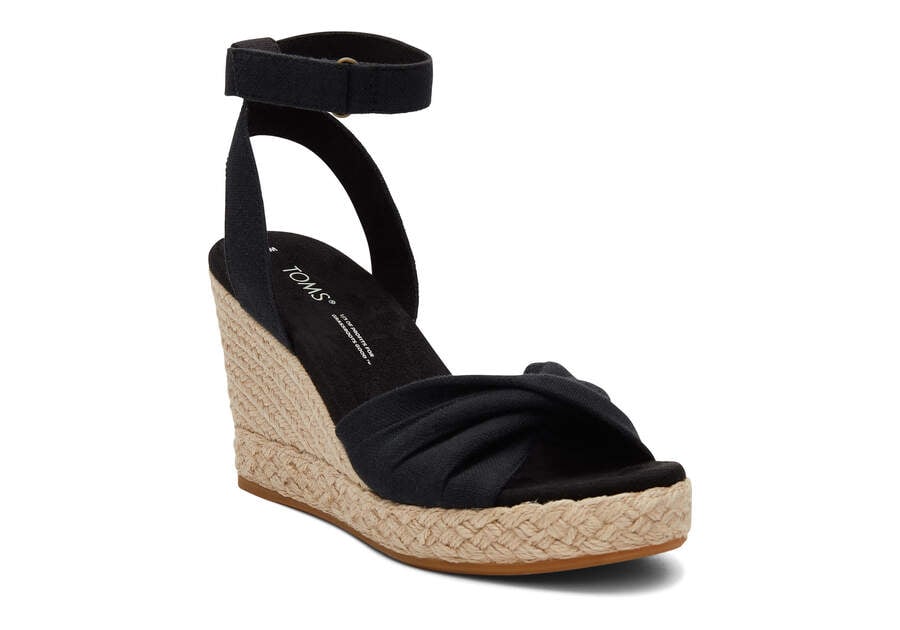 Black Slubby Woven Women's Toms Marisela Wedge Sandal Sandals Ireland | IE836-124