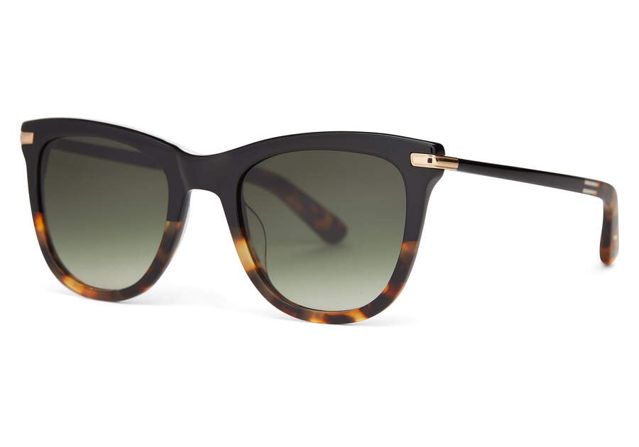 Black Tort Fade-gold-deep Olive Gradient Women's Toms Victoria Sunglasses Ireland | IE762-649