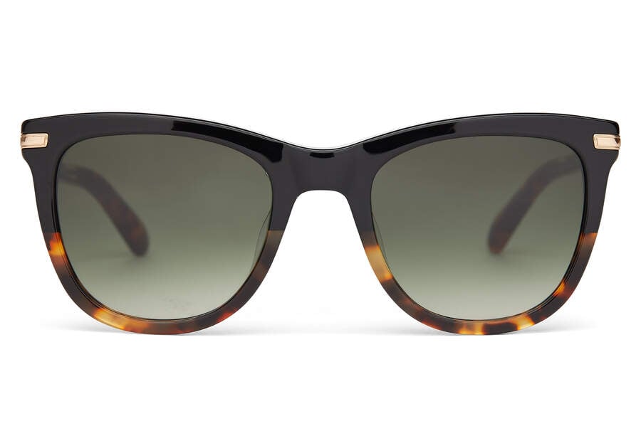 Black Tort Fade-gold-deep Olive Gradient Women\'s Toms Victoria Sunglasses Ireland | IE762-649