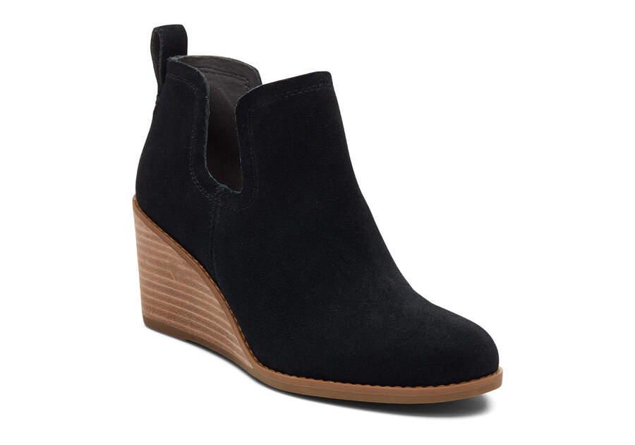 Black Wide Women's Toms Kallie Wedge Bootie Wide Width Booties Ireland | IE088-172