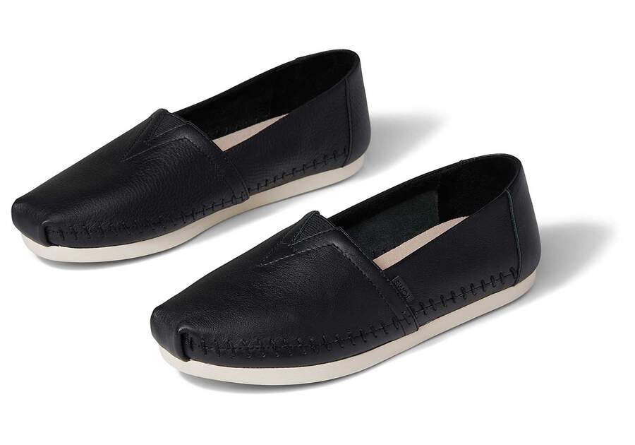 Black Women's Toms Alpargata Leather Alpargatas Ireland | IE751-196