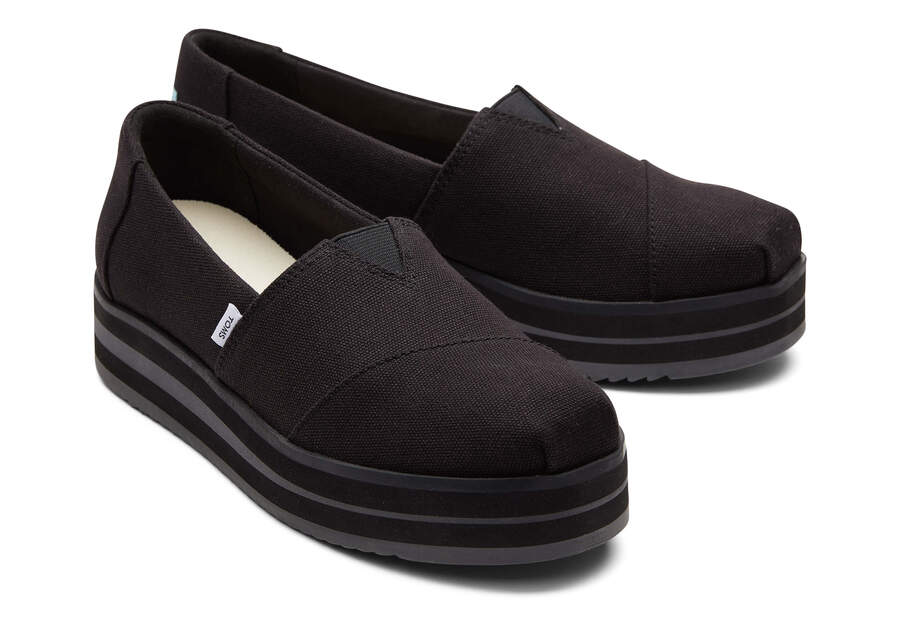 Black Women's Toms Alpargata Midform Espadrille Platform Shoes Ireland | IE202-742